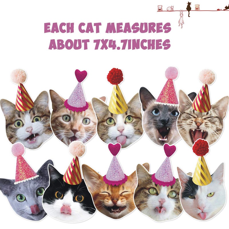 Bessmoso Funny Cat Party Garland Meow Letter Balloons Cats Faces with Party Hats Banner Kitten Bunting Photo Props for Cat Theme Birthday Party Pet Adoption Party Supplies - Image 2